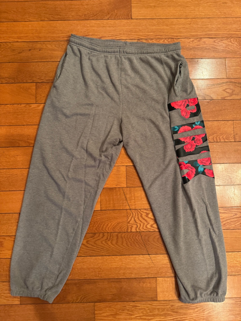 VS PINK Grey Tropical Print Boyfriend Sweat Pants Medium Oversized